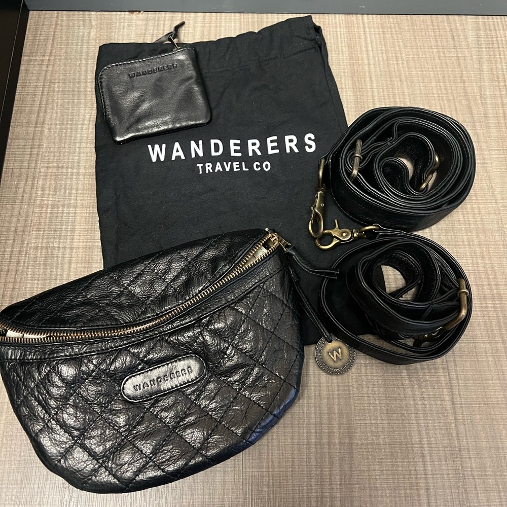 Wanderers Travel Co. Black Quilted Leather Crossbody Bag